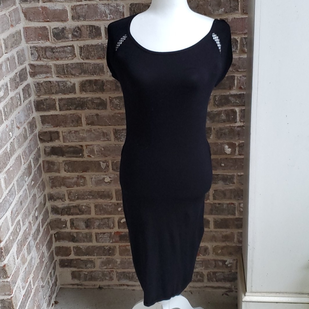 BCBG Black Knit Fitted Bodycon Open Knit Dress